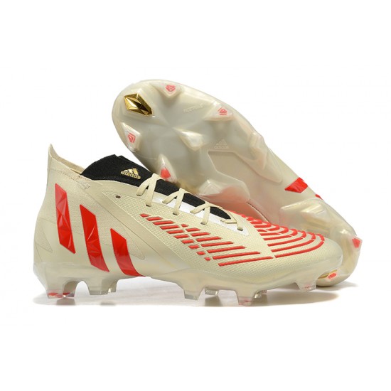 Adidas Predator Edge Geometric.1 FG Mid-top Beige Black Red Men Soccer Cleats 