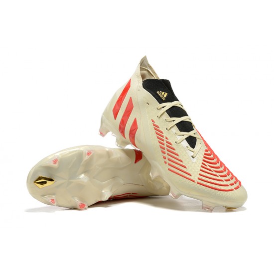 Adidas Predator Edge Geometric.1 FG Mid-top Beige Black Red Men Soccer Cleats 