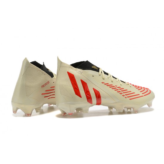 Adidas Predator Edge Geometric.1 FG Mid-top Beige Black Red Men Soccer Cleats 