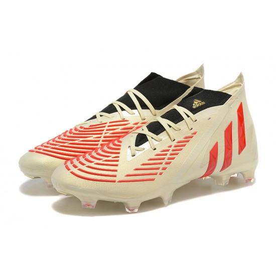 Adidas Predator Edge Geometric.1 FG Mid-top Beige Black Red Men Soccer Cleats 