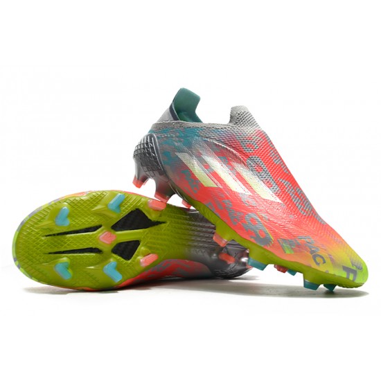 Adidas X Speedflow FG Low-top Sliver Pink Yellow Men Soccer Cleats 