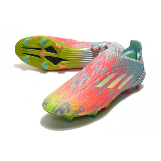 Adidas X Speedflow FG Low-top Sliver Pink Yellow Men Soccer Cleats 