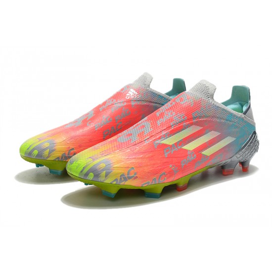 Adidas X Speedflow FG Low-top Sliver Pink Yellow Men Soccer Cleats 