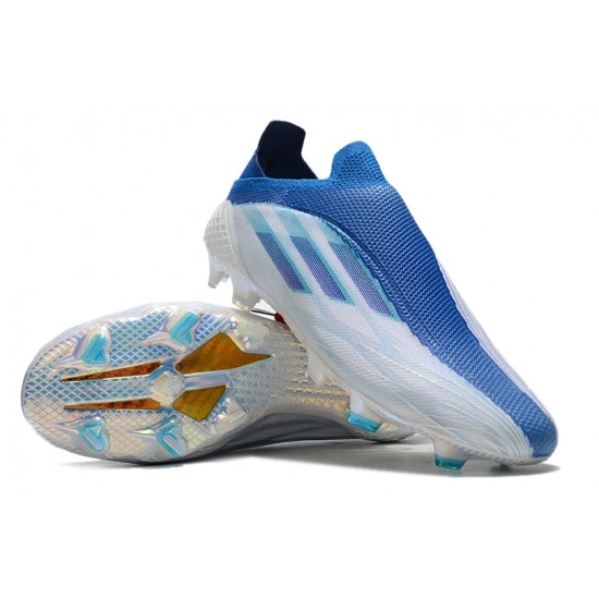 Adidas X Speedflow FG Low-top White Blue Sliver Soccer Cleats 