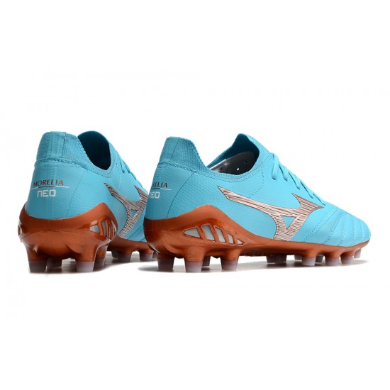 Mizuno Morelia Neo Iii Made In Japan AG Low-Top Blue Brown For Men Soccer Cleats 