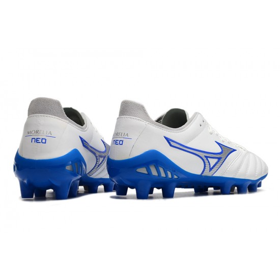 Mizuno Morelia Neo Iii Pro AG Low-Top White Blue For Men Soccer Cleats 