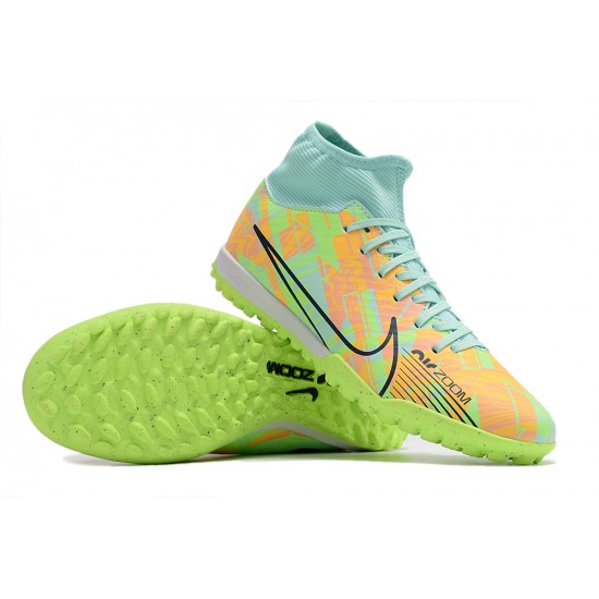 Nike Air Zoom Mercurial Superfly IX Academy TF High-top Turqoise Khaki Green Women And Men Soccer Cleats 