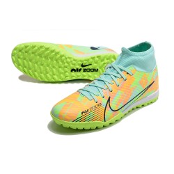 Nike Air Zoom Mercurial Superfly IX Academy TF High-top Turqoise Khaki Green Women And Men Soccer Cleats 