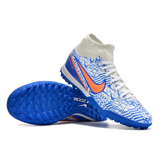 Nike Air Zoom Mercurial Superfly IX Academy TF High-top White Blue Women And Men Soccer Cleats 