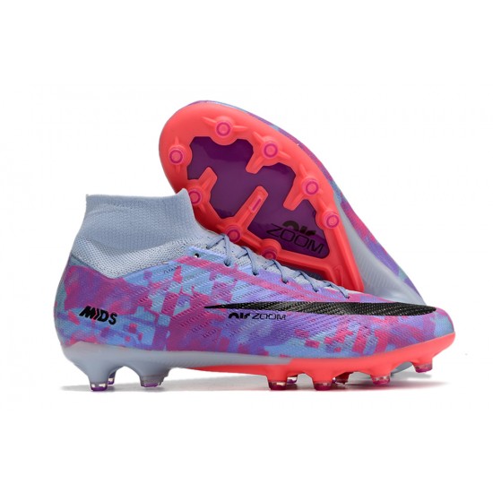 Nike Air Zoom Mercurial Superfly IX Elite AG High-top Purple Grey Women And Men Soccer Cleats 