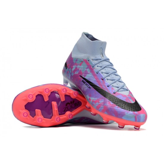 Nike Air Zoom Mercurial Superfly IX Elite AG High-top Purple Grey Women And Men Soccer Cleats 