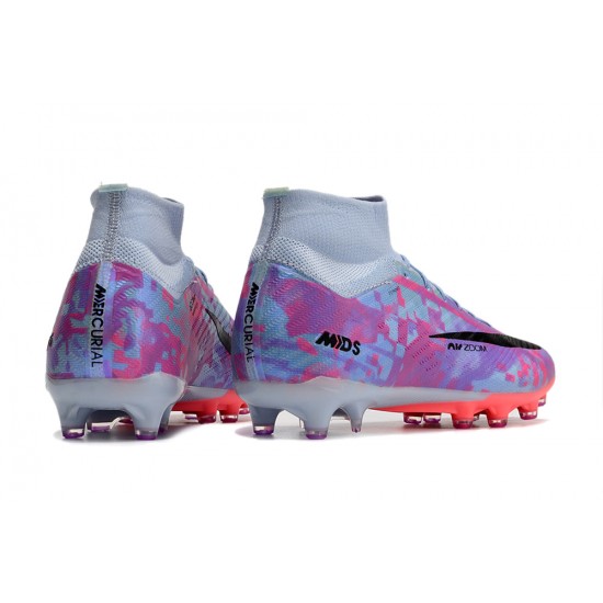 Nike Air Zoom Mercurial Superfly IX Elite AG High-top Purple Grey Women And Men Soccer Cleats 