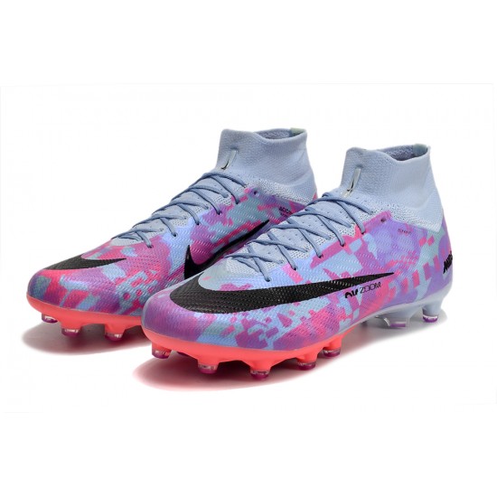 Nike Air Zoom Mercurial Superfly IX Elite AG High-top Purple Grey Women And Men Soccer Cleats 