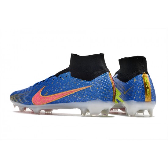 Nike Air Zoom Mercurial Superfly IX Elite FG High-top Black Blue Yellow Women And Men Soccer Cleats 