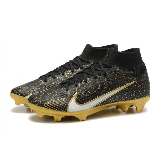 Nike Air Zoom Mercurial Superfly IX Elite FG High-top Black Gold Women And Men Soccer Cleats 