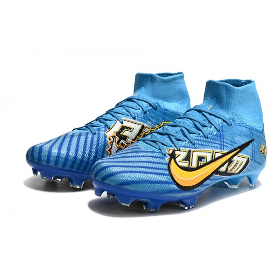 Nike Air Zoom Mercurial Superfly IX Elite FG High-top Blue Yellow Women And Men Soccer Cleats 