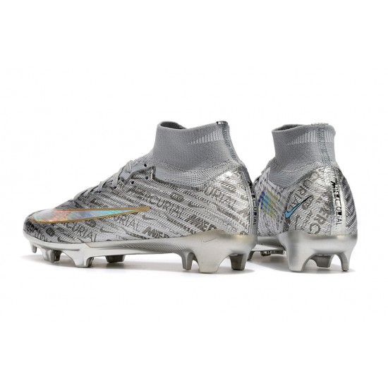 Nike Air Zoom Mercurial Superfly IX Elite FG High-top Gold Sliver Women And Men Soccer Cleats 