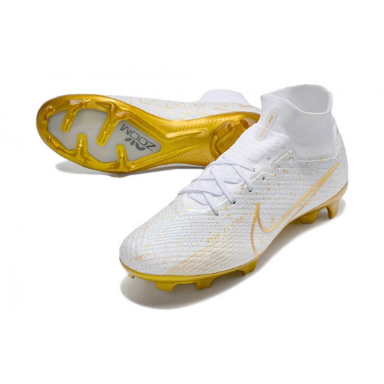 Nike Air Zoom Mercurial Superfly IX Elite FG High-top Gold White Women And Men Soccer Cleats 