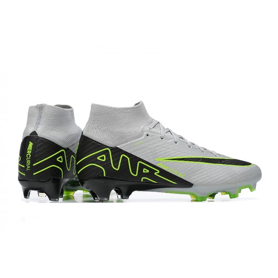 Nike Air Zoom Mercurial Superfly IX Elite FG High-top Grey Black Green Women And Men Soccer Cleats 