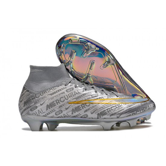 Nike Air Zoom Mercurial Superfly IX Elite FG High-top Sliver Gold Women And Men Soccer Cleats 