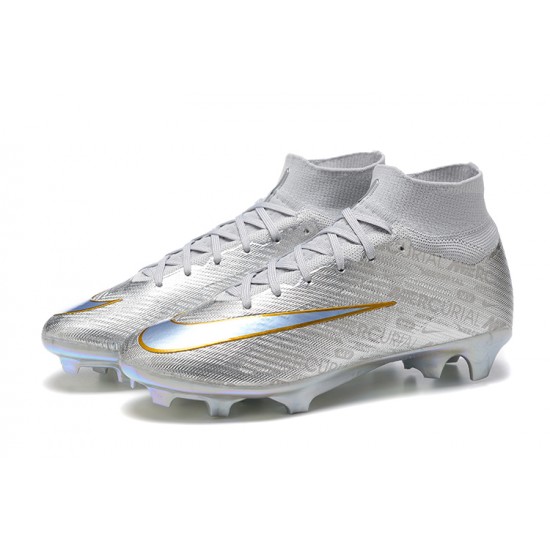 Nike Air Zoom Mercurial Superfly IX Elite FG High-top Sliver Women And Men Soccer Cleats 