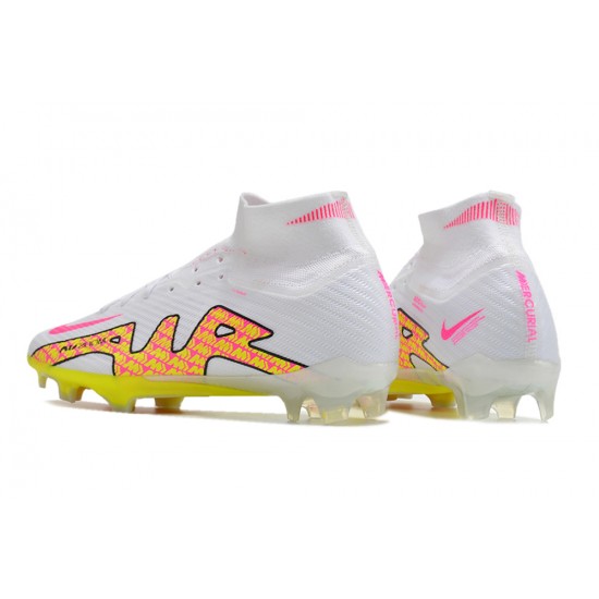 Nike Air Zoom Mercurial Superfly IX Elite FG High-top White Pink Yellow Women And Men Soccer Cleats 