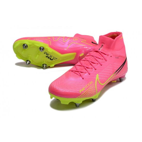 Nike Air Zoom Mercurial Superfly IX Elite SG High-top Pink Green Men Soccer Cleats 