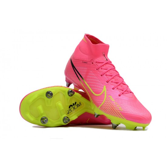 Nike Air Zoom Mercurial Superfly IX Elite SG High-top Pink Green Men Soccer Cleats 