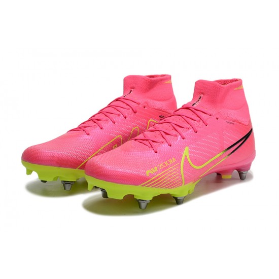 Nike Air Zoom Mercurial Superfly IX Elite SG High-top Pink Green Men Soccer Cleats 