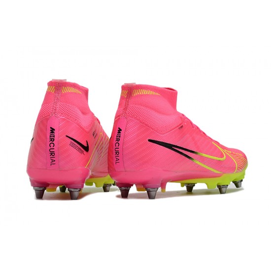 Nike Air Zoom Mercurial Superfly IX Elite SG High-top Pink Green Men Soccer Cleats 