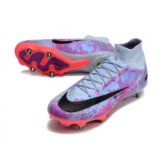 Nike Air Zoom Mercurial Superfly IX Elite SG High-top Purple Grey Men Soccer Cleats 