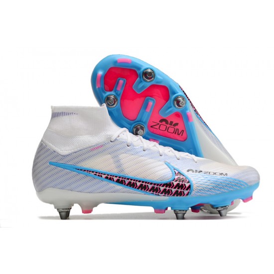 Nike Air Zoom Mercurial Superfly IX Elite SG High-top White Blue Pink Men Soccer Cleats 