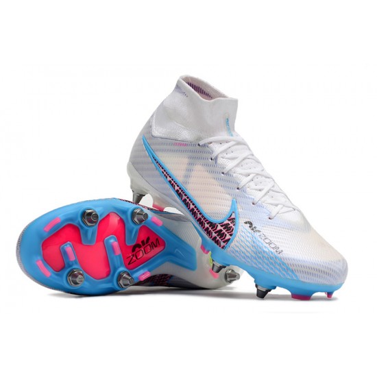 Nike Air Zoom Mercurial Superfly IX Elite SG High-top White Blue Pink Men Soccer Cleats 