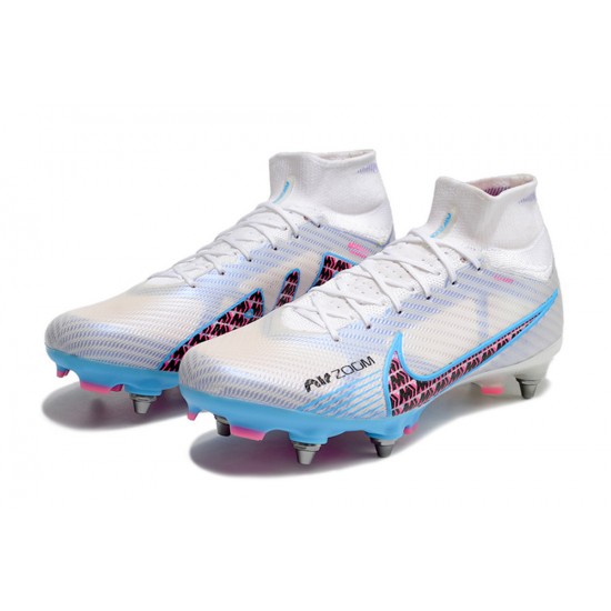 Nike Air Zoom Mercurial Superfly IX Elite SG High-top White Blue Pink Men Soccer Cleats 