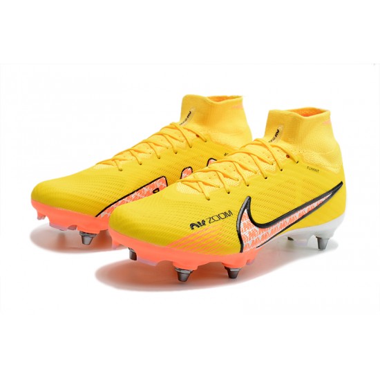 Nike Air Zoom Mercurial Superfly IX Elite SG High-top Yellow Men Soccer Cleats 