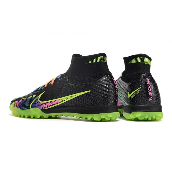 Nike Air Zoom Mercurial Superfly IX Elite TF High-top Black Green Women And Men Soccer Cleats 