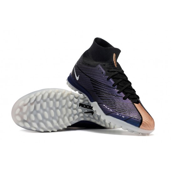 Nike Air Zoom Mercurial Superfly IX Elite TF High-top Black Purple Women And Men Soccer Cleats 