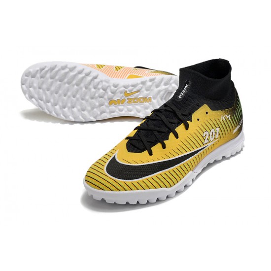 Nike Air Zoom Mercurial Superfly IX Elite TF High-top Black Yellow Women And Men Soccer Cleats 