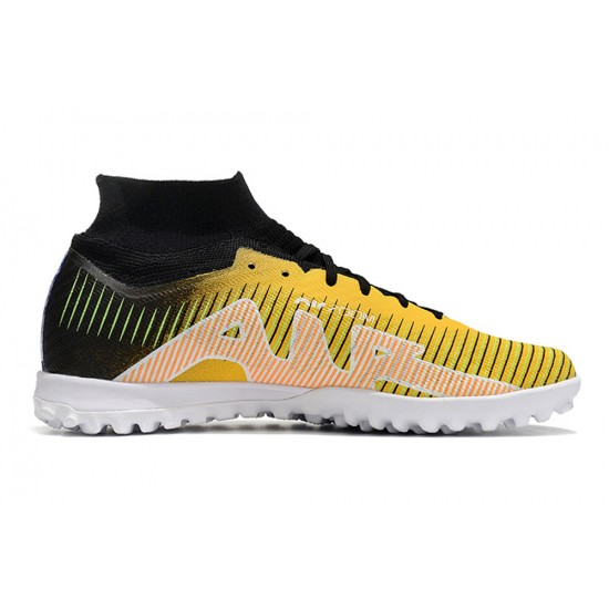 Nike Air Zoom Mercurial Superfly IX Elite TF High-top Black Yellow Women And Men Soccer Cleats 