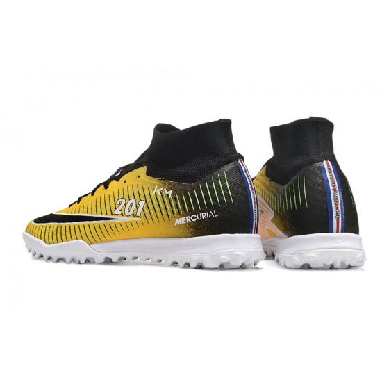 Nike Air Zoom Mercurial Superfly IX Elite TF High-top Black Yellow Women And Men Soccer Cleats 