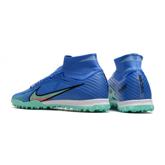 Nike Air Zoom Mercurial Superfly IX Elite TF High-top Blue Turqoise Women And Men Soccer Cleats 