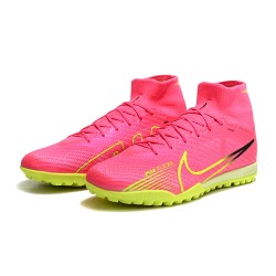 Nike Air Zoom Mercurial Superfly IX Elite TF High-top Pink Yellow Women And Men Soccer Cleats 