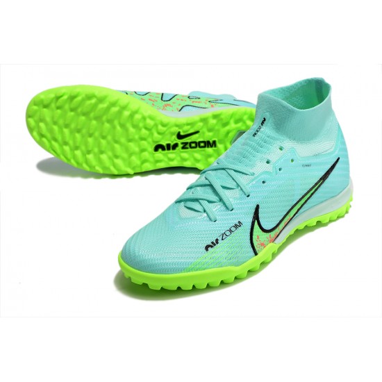 Nike Air Zoom Mercurial Superfly IX Elite TF High-top Turqoise Green Women And Men Soccer Cleats 