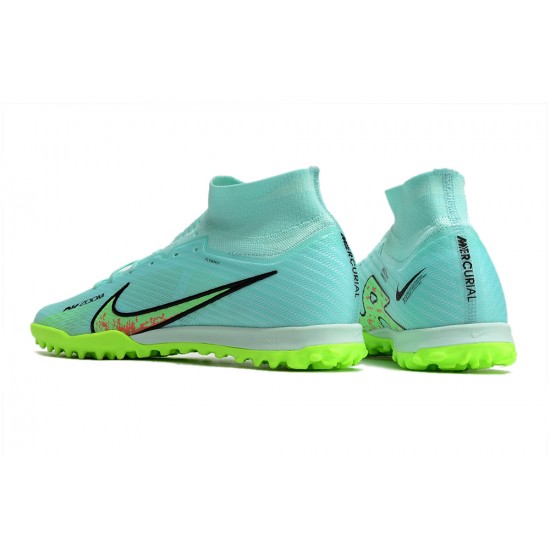 Nike Air Zoom Mercurial Superfly IX Elite TF High-top Turqoise Green Women And Men Soccer Cleats 