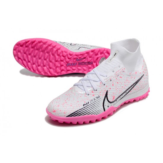 Nike Air Zoom Mercurial Superfly IX Elite TF High-top White Pink Women And Men Soccer Cleats 