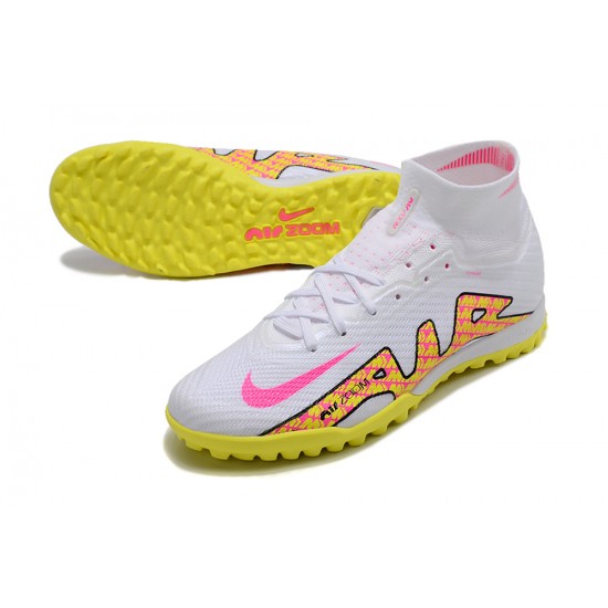 Nike Air Zoom Mercurial Superfly IX Elite TF High-top White Yellow Women And Men Soccer Cleats 