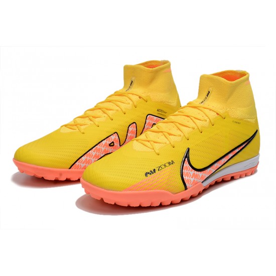 Nike Air Zoom Mercurial Superfly IX Elite TF High-top Yellow Women And Men Soccer Cleats 