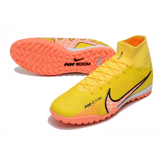 Nike Air Zoom Mercurial Superfly IX Elite TF High-top Yellow Women And Men Soccer Cleats 