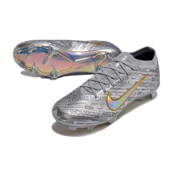 Nike Air Zoom Mercurial Vapor XV Elite FG Low-top Gold Sliver Women And Men Soccer Cleats 