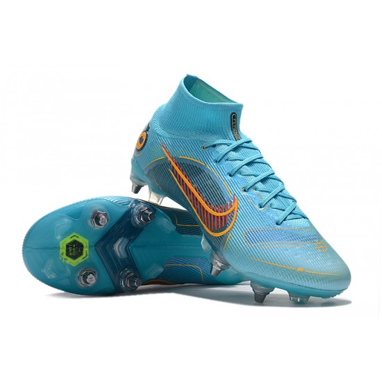 Nike Mercurial Superfiy VIII Elite SG PRO Anti Clog High-top Blue Men Soccer Cleats 